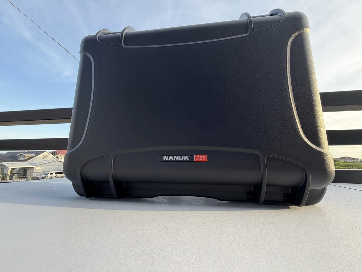 Nanuk 925 hard case closed on outdoor table, showing full exterior profile